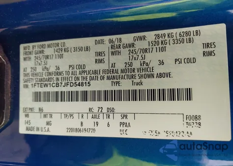 2018 Ford F-150 Xlt из США, поврежденный, VIN 1FTEW1CB7JFD54815